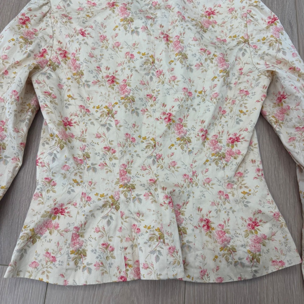 Ralph Lauren Floral Cotton Blazer Pink Cream Cottagecore Tailored Jacket Size 4 - Picture 9 of 9